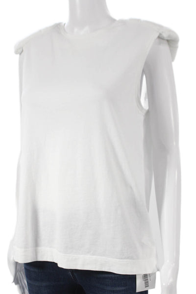 Tibi Womens Basic Cotton Sleeveless Crew Neck T-Shirt White Size S