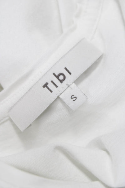 Tibi Womens Basic Cotton Sleeveless Crew Neck T-Shirt White Size S