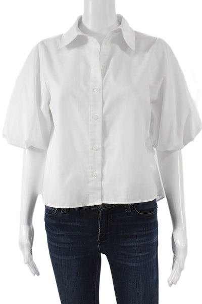 Zara Womens Cropped Button-Up Cotton Collared Short Sleeve White Size S