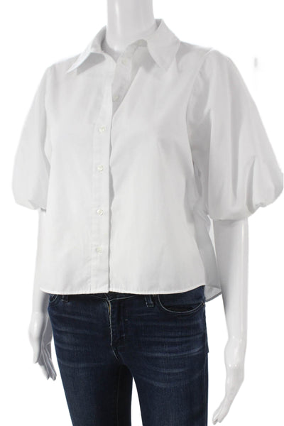 Zara Womens Cropped Button-Up Cotton Collared Short Sleeve White Size S