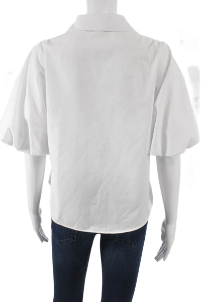 Zara Womens Cropped Button-Up Cotton Collared Short Sleeve White Size S