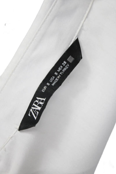 Zara Womens Cropped Button-Up Cotton Collared Short Sleeve White Size S