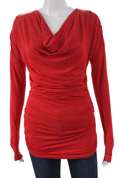 Elisabetta Franchi Women Red Viscose Cowl Neck Tunic Long Sleeve Size 42
