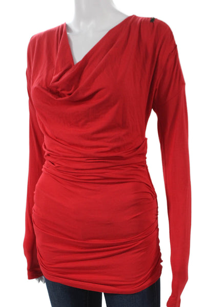Elisabetta Franchi Women Red Viscose Cowl Neck Tunic Long Sleeve Size 42