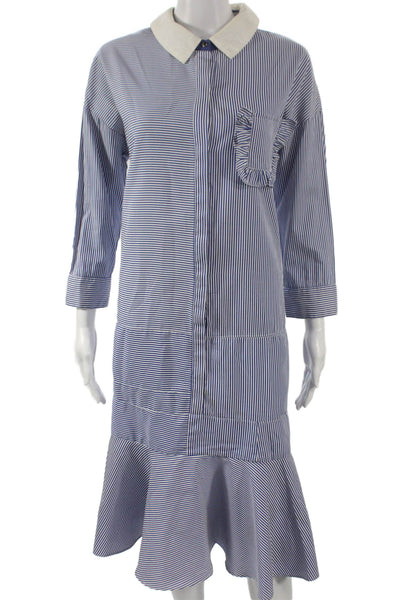 English Factory Womens Shirt Dress Blue 3/4 Sleeve Midi Size M