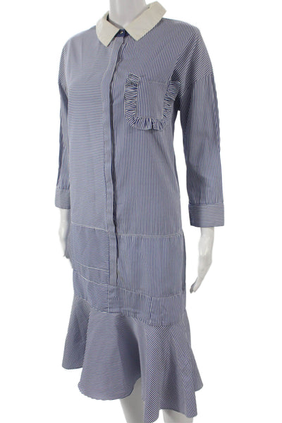English Factory Womens Shirt Dress Blue 3/4 Sleeve Midi Size M
