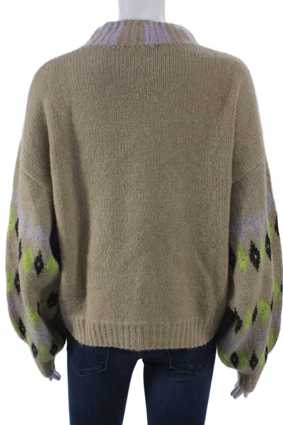Stine Goya Womens Pullover Sweater Wool Argyle High Neck Beige Size M