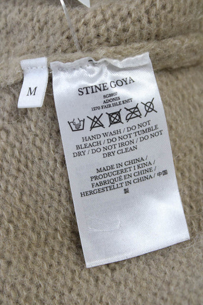Stine Goya Womens Pullover Sweater Wool Argyle High Neck Beige Size M