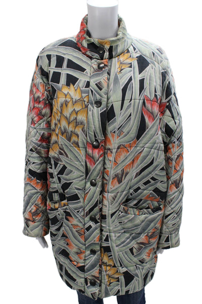 Mara Hoffman Womens Quilted Multicolor Tencel Button Long Sleeve Coat Size M/L