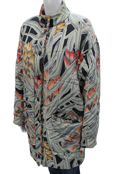 Mara Hoffman Womens Quilted Multicolor Tencel Button Long Sleeve Coat Size M/L