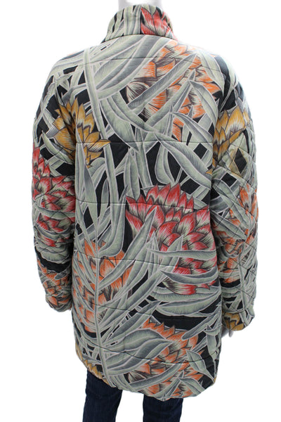 Mara Hoffman Womens Quilted Multicolor Tencel Button Long Sleeve Coat Size M/L