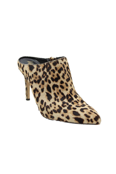 Sam Edelman Womens Pony Hair Leopard Print Heels Mules Shoes Brown Size 6.5