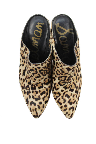 Sam Edelman Womens Pony Hair Leopard Print Heels Mules Shoes Brown Size 6.5