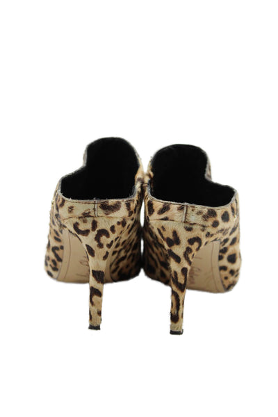 Sam Edelman Womens Pony Hair Leopard Print Heels Mules Shoes Brown Size 6.5