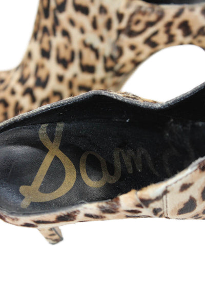 Sam Edelman Womens Pony Hair Leopard Print Heels Mules Shoes Brown Size 6.5