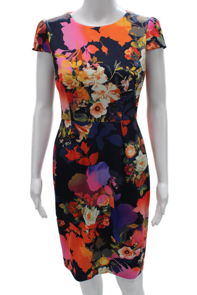 Betsey Johnson Womens Sheath Dress Multicolor Short Sleeve Polyester Size 2