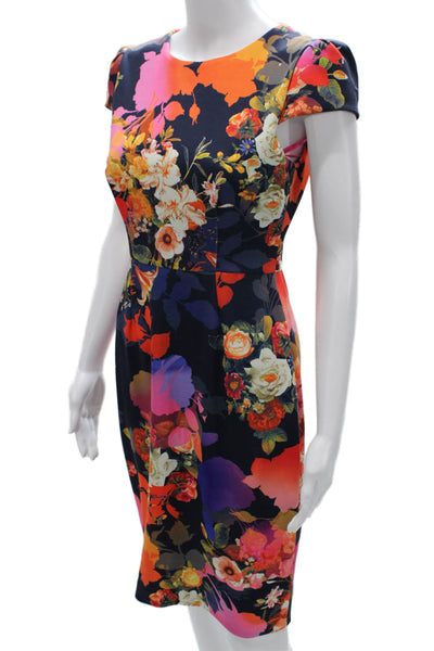 Betsey Johnson Womens Sheath Dress Multicolor Short Sleeve Polyester Size 2