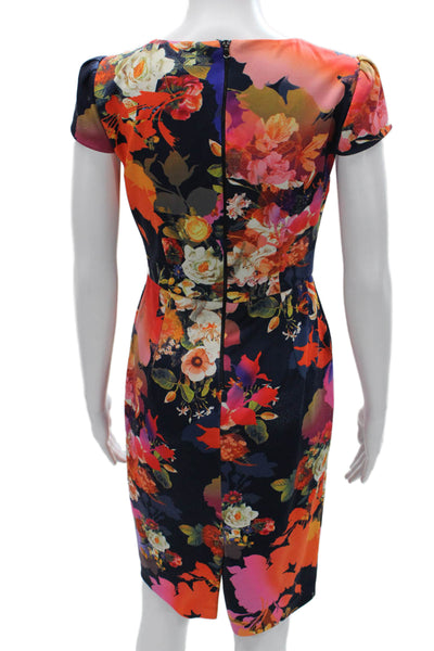 Betsey Johnson Womens Sheath Dress Multicolor Short Sleeve Polyester Size 2