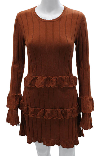 Rachel Parcell Women Striped Sweater Dress Brown Long Sleeve Viscose Size M