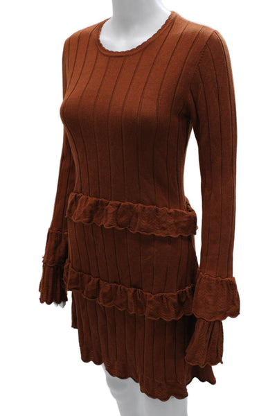 Rachel Parcell Women Striped Sweater Dress Brown Long Sleeve Viscose Size M