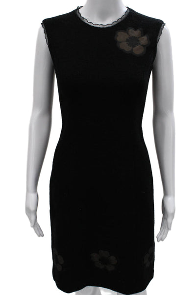 Patricia F Designs Women Sheath Dress Black Wool Floral Sleeveless Size 6