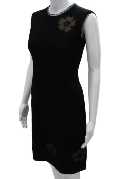 Patricia F Designs Women Sheath Dress Black Wool Floral Sleeveless Size 6