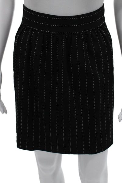 Alice + Olivia Women Straight Pencil Skirt Black Striped Wool Zip Size 8