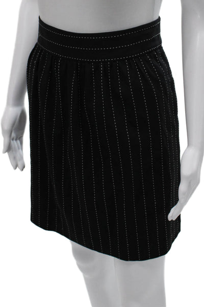 Alice + Olivia Women Straight Pencil Skirt Black Striped Wool Zip Size 8