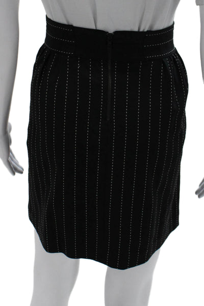 Alice + Olivia Women Straight Pencil Skirt Black Striped Wool Zip Size 8