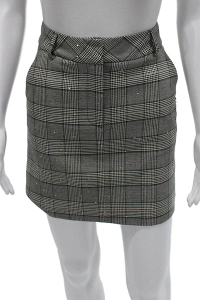 Theo Womens Mini Plaid Skirt Gray Polyester Zip Fall Size XS