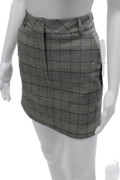 Theo Womens Mini Plaid Skirt Gray Polyester Zip Fall Size XS