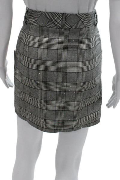 Theo Womens Mini Plaid Skirt Gray Polyester Zip Fall Size XS