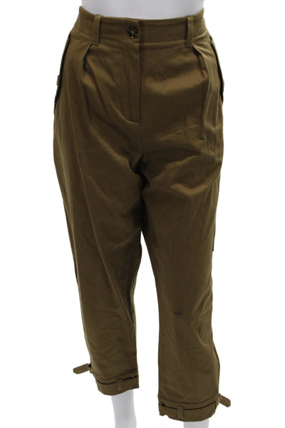 Reiss Womens Cargo Pants Green Cotton Button Closure Size 10