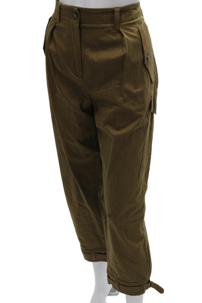 Reiss Womens Cargo Pants Green Cotton Button Closure Size 10