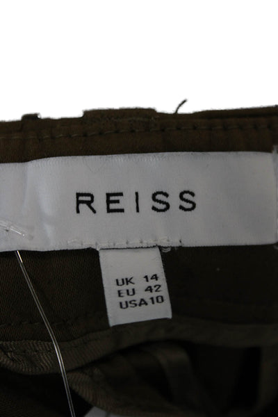 Reiss Womens Cargo Pants Green Cotton Button Closure Size 10