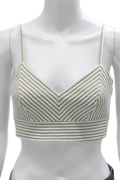 Carolina Herrera Women Cropped Striped V-Neck Tank White Zip Size S