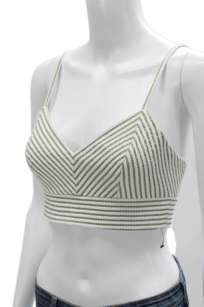 Carolina Herrera Women Cropped Striped V-Neck Tank White Zip Size S