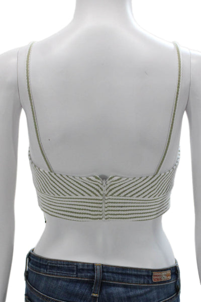 Carolina Herrera Women Cropped Striped V-Neck Tank White Zip Size S