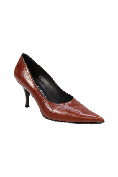 Mario Valentino Womens Slip On Stiletto Pointed Toe Leather Pumps Brown Size 37