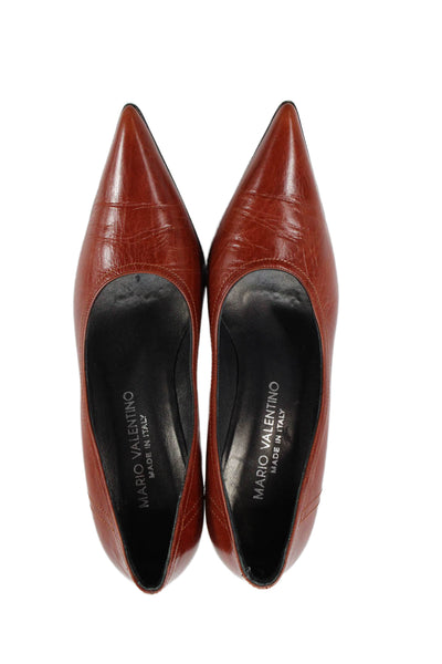 Mario Valentino Womens Slip On Stiletto Pointed Toe Leather Pumps Brown Size 37
