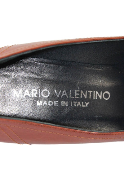 Mario Valentino Womens Slip On Stiletto Pointed Toe Leather Pumps Brown Size 37