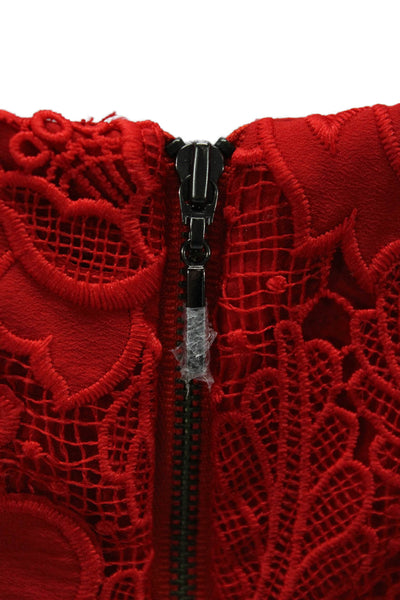 Nanette Lepore Women Blouse Red Floral Square Neck 3/4 Sleeve Zip Size 10