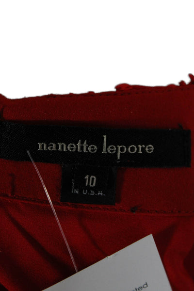 Nanette Lepore Women Blouse Red Floral Square Neck 3/4 Sleeve Zip Size 10