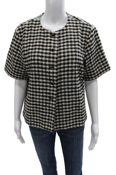 Pardington Collection Womens Basic Black Tweed Check Button-Up Coat Size L