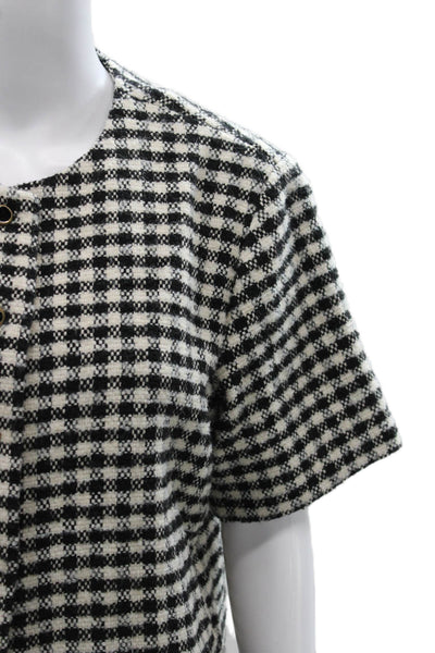 Pardington Collection Womens Basic Black Tweed Check Button-Up Coat Size L