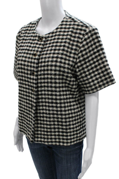 Pardington Collection Womens Basic Black Tweed Check Button-Up Coat Size L