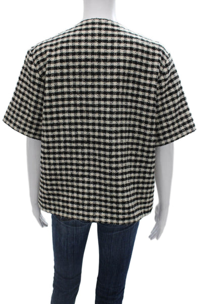 Pardington Collection Womens Basic Black Tweed Check Button-Up Coat Size L