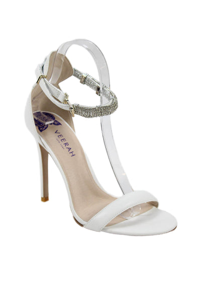 Veerah New York Womens Crystal Embellished Ankle Strap Heels Shoes White Size 6
