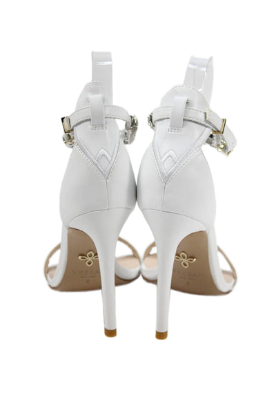 Veerah New York Womens Crystal Embellished Ankle Strap Heels Shoes White Size 6