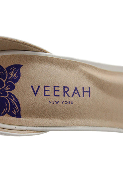 Veerah New York Womens Crystal Embellished Ankle Strap Heels Shoes White Size 6